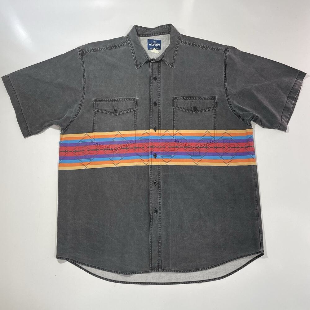 Vintage Wrangler Brushpopper Men’s Western Geometric Shirt Size 17.5 XL Striped
